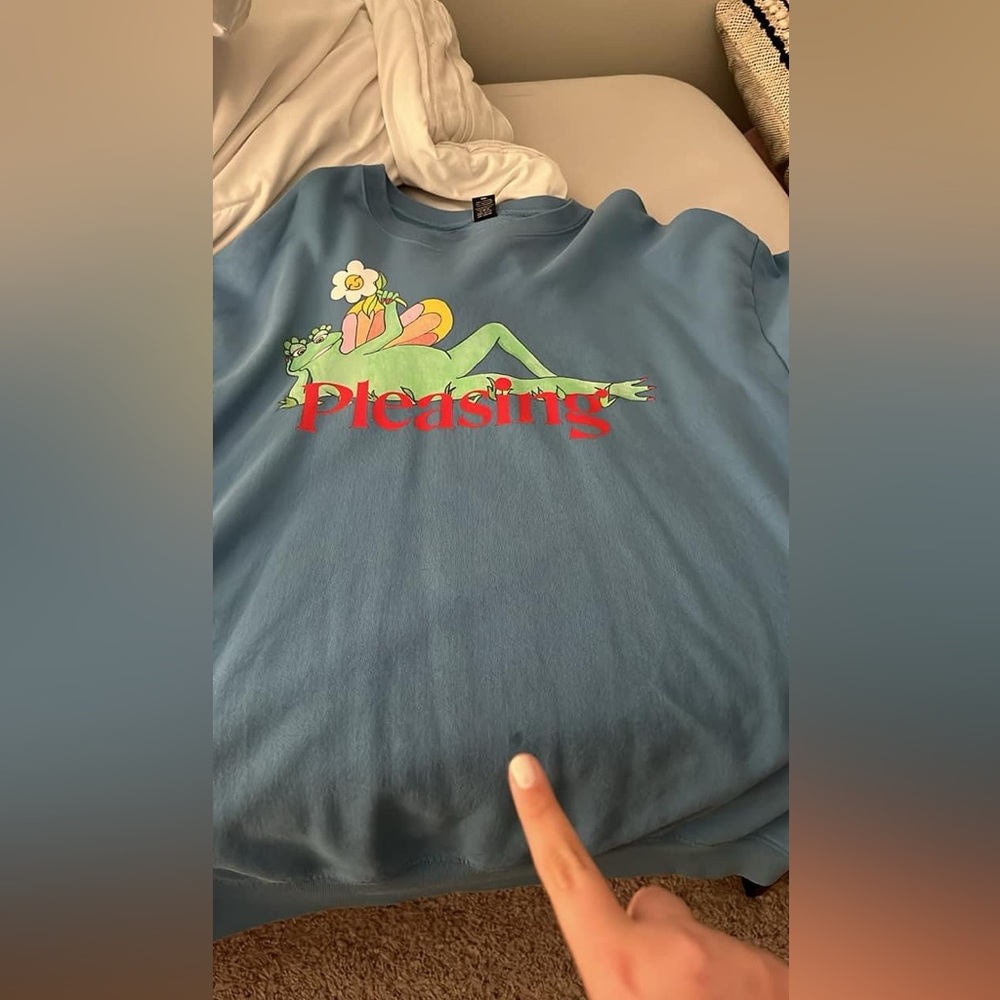 Harry Styles Pleasing Light Blue Frog Crewneck Gem